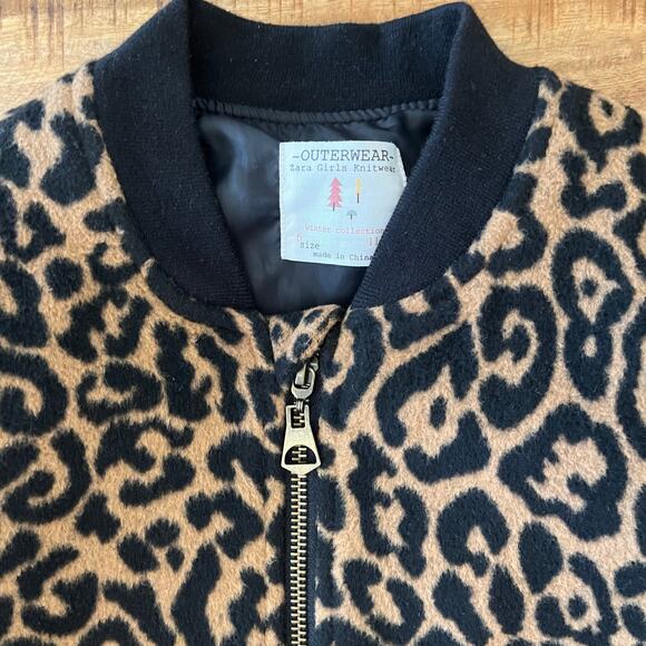 Zara Girls Bomber Jacket Size 6 Leopard Print Wool Blend - Picture 5 of 8
